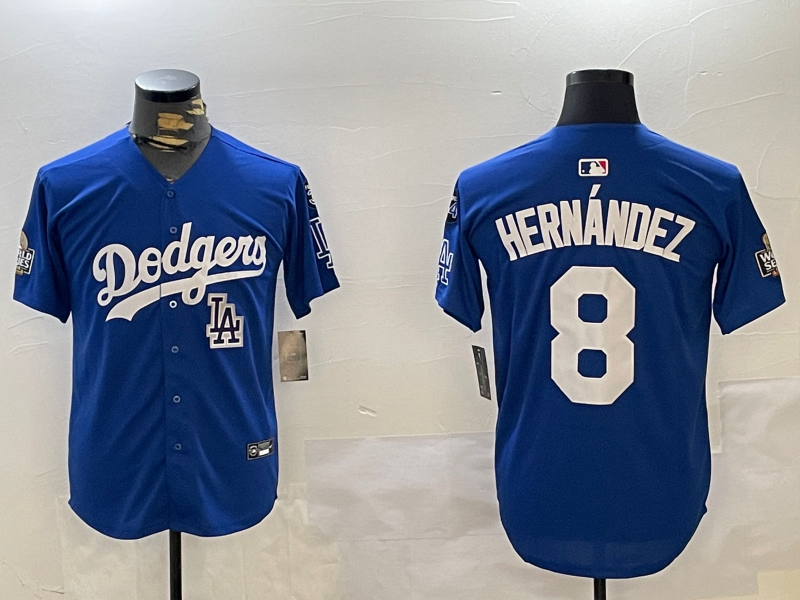 Men Los Angeles Dodgers #8 Hernandez 2024 World series patch blue jersey 20241120125